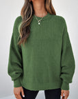 Solid Textured Knit Crewneck Sweater