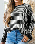 Stripe Thermal Knit Drop Shoulder Top