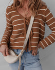 Stripe Tie-Front V-Neck Cardigan Sweater