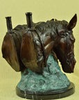 Art Deco 70 LBS Two Horses Head Bust Bronze Sculpture Marble Base Figurine