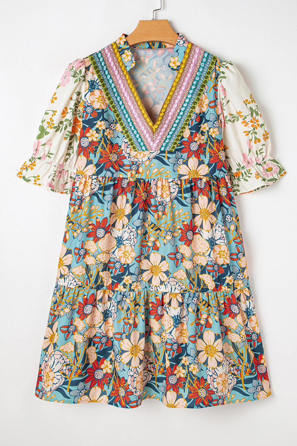 Livia Boho Floral Crochet V Neck Dress