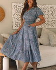 Helena Shirred Short Puff Sleeve Maxi Dress