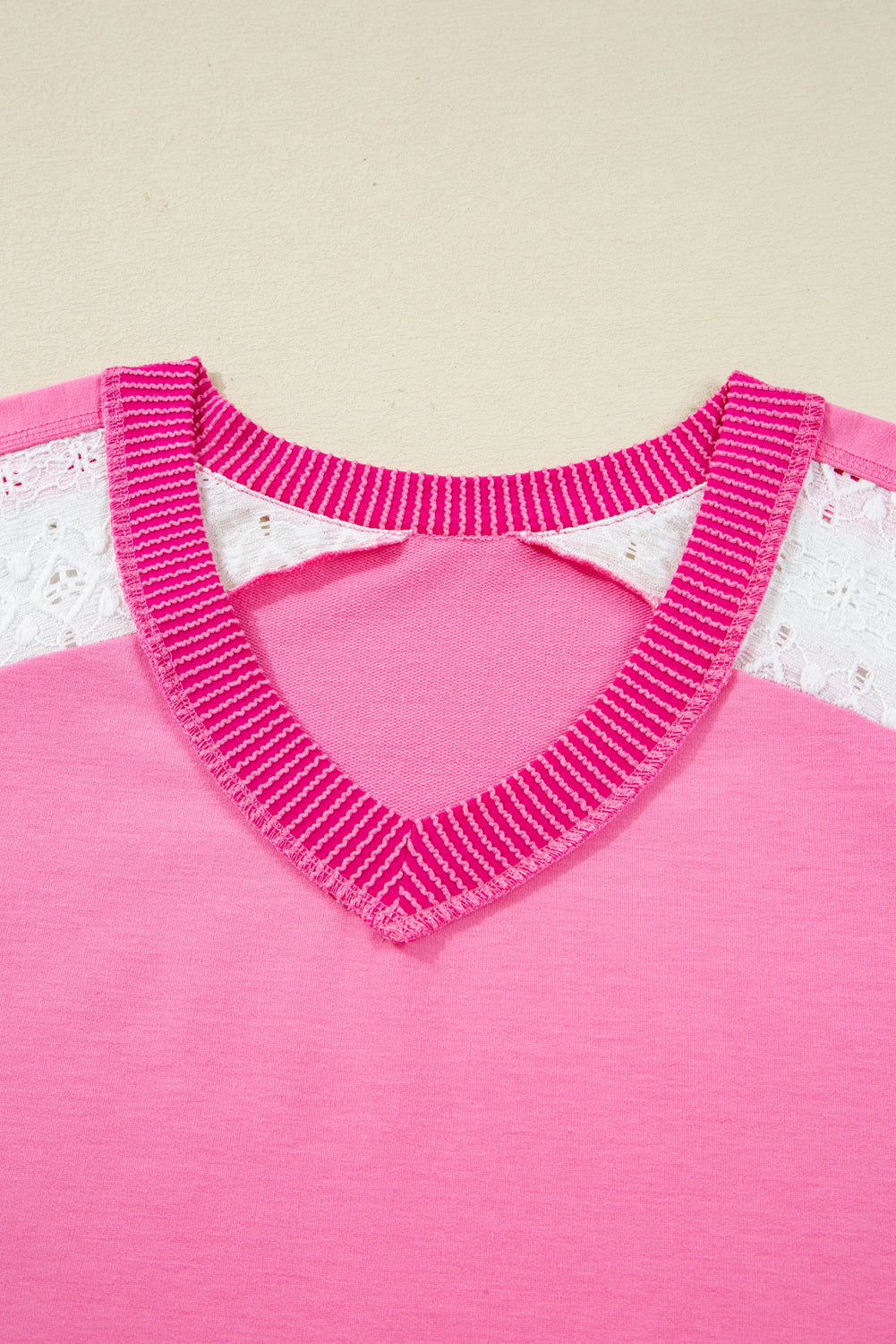 Plus Size Lace Patchwork Long Sleeve V-Neck Top