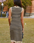 Stripe Button-Front Sleeveless Pencil Sweater Midi Dress