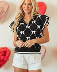 Amina Preppy Bow Zipped Collar Sweater