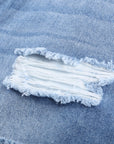 Lina Distressed Ripped Rolled Hem Sky Blue Denim Shorts