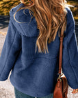 Solid Fleece Zip-Up Drawstring Pocketed Hooded Jacket