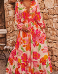 Floral V-Neck Puff Sleeve Maxi Dress
