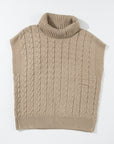 Cable Knit Turtleneck Batwing Short Sleeve Sweater