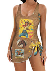 Vintage Cowgirl Collage Skirted Swim Suit