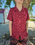Burgandy Longhorn Men's Western Camp Shirt
