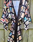 Vintage Cowboy Collage Satin Kimono Robe