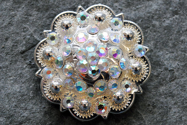 Western Screw Back Concho Ab Crystals Round Saddle Bling Cowgirl