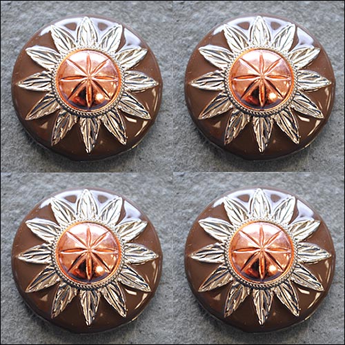 Hilason 3 Tone Finishing Round Conchos Copper Dome Silver And Brown