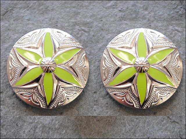 Western Screw Back Concho 1 Round Floral Green Inlay Bling Saddle Cowgirl