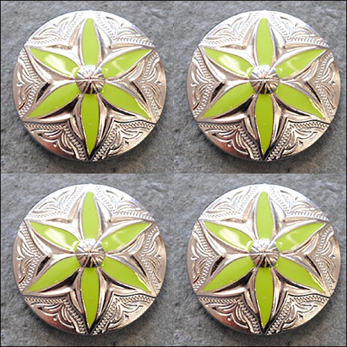 Western Screw Back Concho 1 Round Floral Green Inlay Bling Saddle Cowgirl