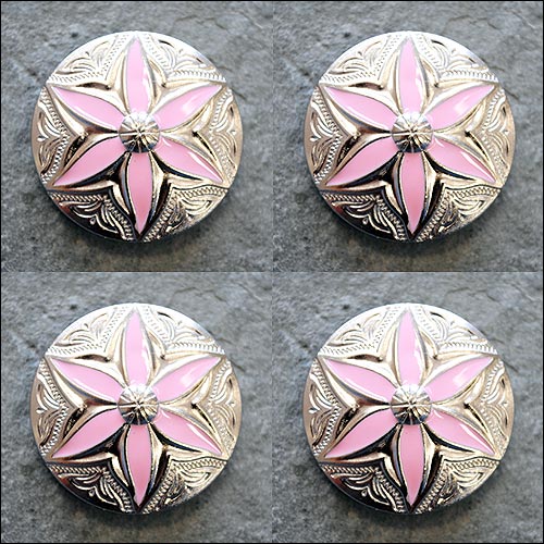 Western Screw Back Concho 1 Round Floral Pink Inlay Bling Saddle Cowgirl