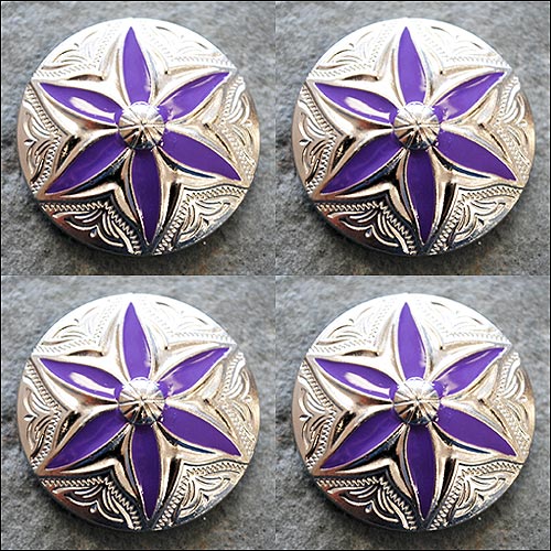 Western Screw Back Concho 1 Round Floral Purple Inlay Bling Saddle