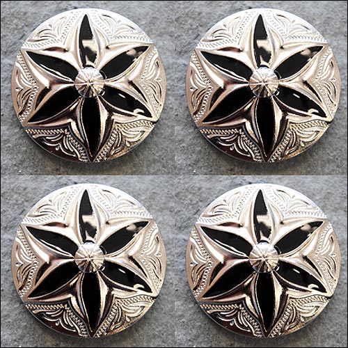 Western Screw Back Concho 1 Round Floral Black Inlay Bling Saddle Cowgirl