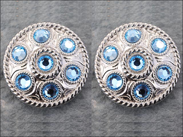 Western Screw Back Concho1 Blue Crystal Wheel Bling Headstall Cowgirl