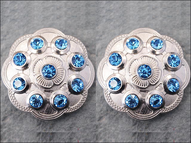 Western Screw Back Concho1 Blue Crystal Floral Bling Headstall Cowgirl