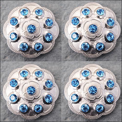 Western Screw Back Concho1 Blue Crystal Floral Bling Headstall Cowgirl