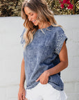 Kelly Acid Wash Pearl Embellishments Denim Top