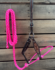 Hot Pink Flower Power Tooled Lariat & Leather Combo Halter