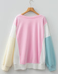 Pink Colorblock Patchwork Drop Shoulder Plus Size Sweatshirt
