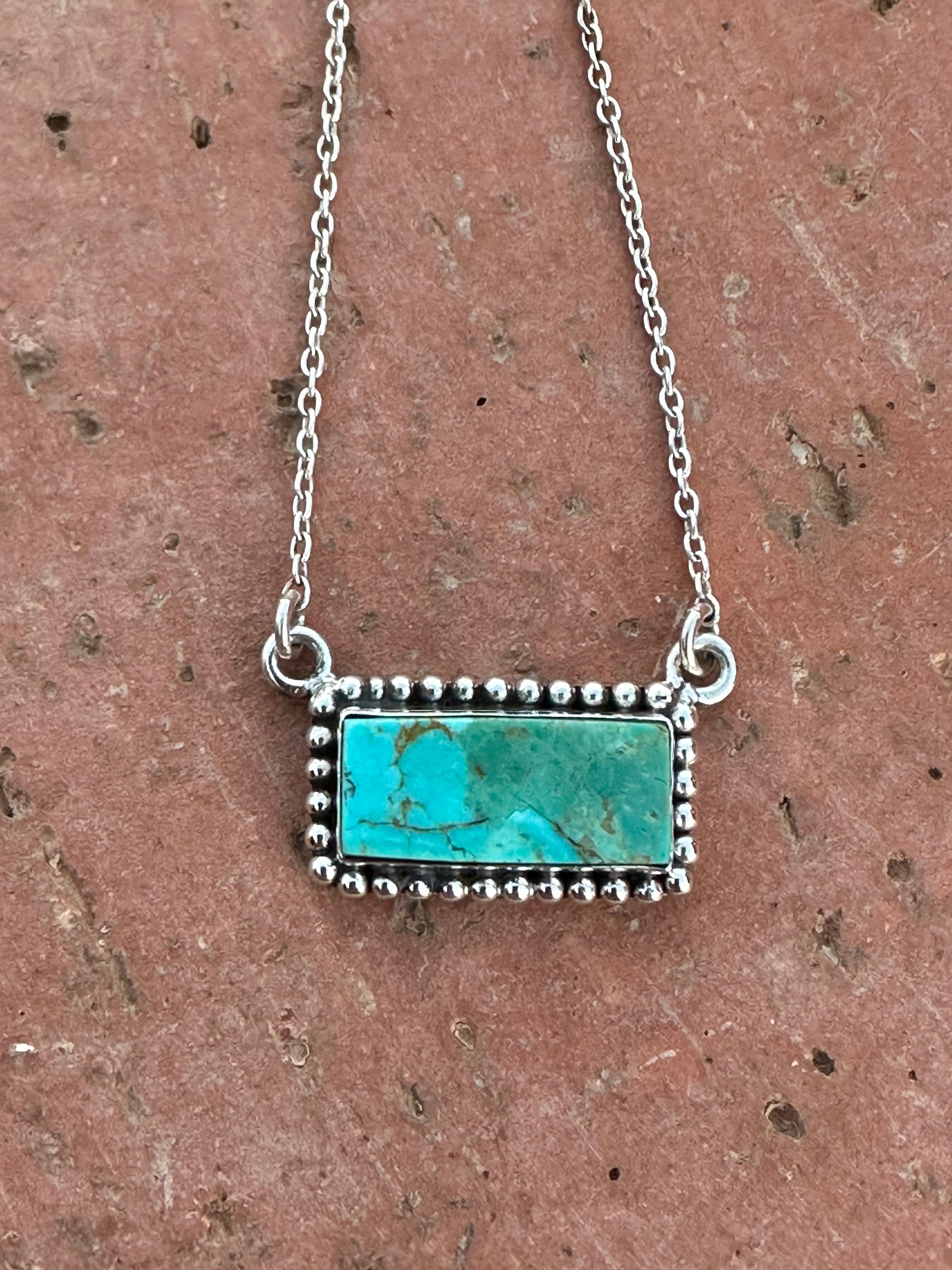 Handmade Sterling Silver Kingman Turquoise Bar Necklaces
