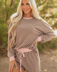 Checker Long Sleeve Pullover and Shorts Set