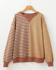 Stripe Colorblock Drop Shoulder Oversized Sweatshirt