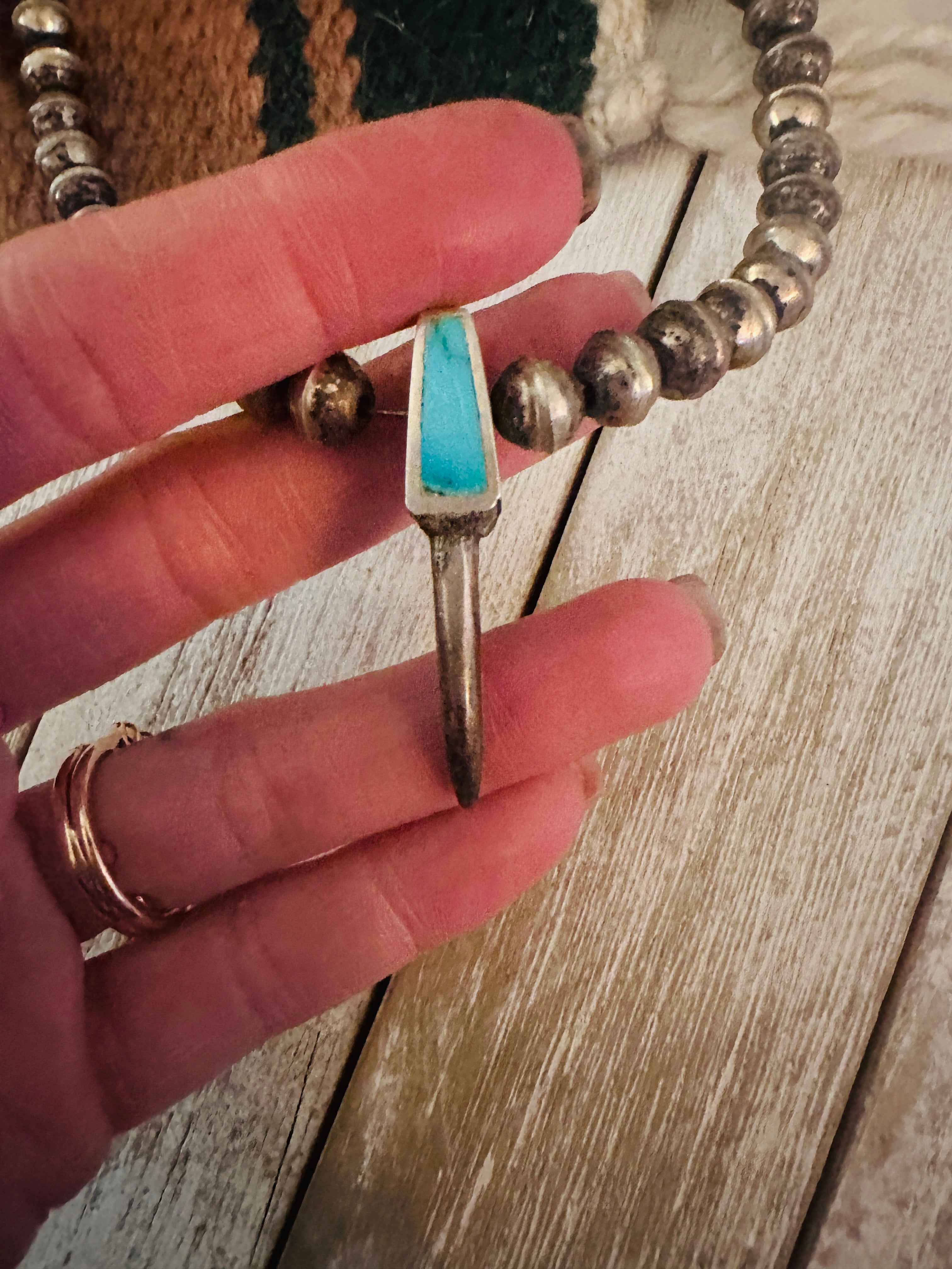 Vintage Navajo Turquoise & Sterling Silver Beaded Necklace-Unique Craftsmanship