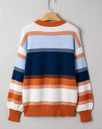 Colorblock Round Neck Long Sleeve Sweater