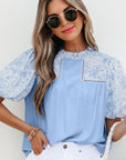 Saanvi Lace Floral Puff Sleeve Loose Blouse