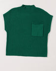Solid Ribbed Knit Patch Pocket Short Sleeve Sweater