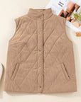 Plus Size Quilted Corduroy Snap Button Vest Jacket