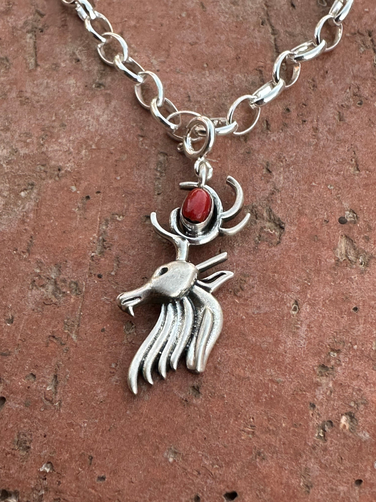 Handmade Sterling Silver and Coral CHRISTMAS REINDEER Charm