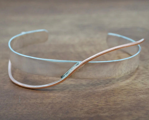 Sterling Silver Cuff Bracelet with Copper Ribbon