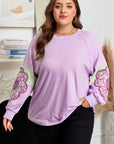 Phalaenopsis Flower Patch Colorblock Plus Size Pullover Top
