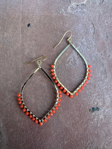 "Elegant Coral Beaded Earrings | 14K Gold Plated | Peach Sunset"