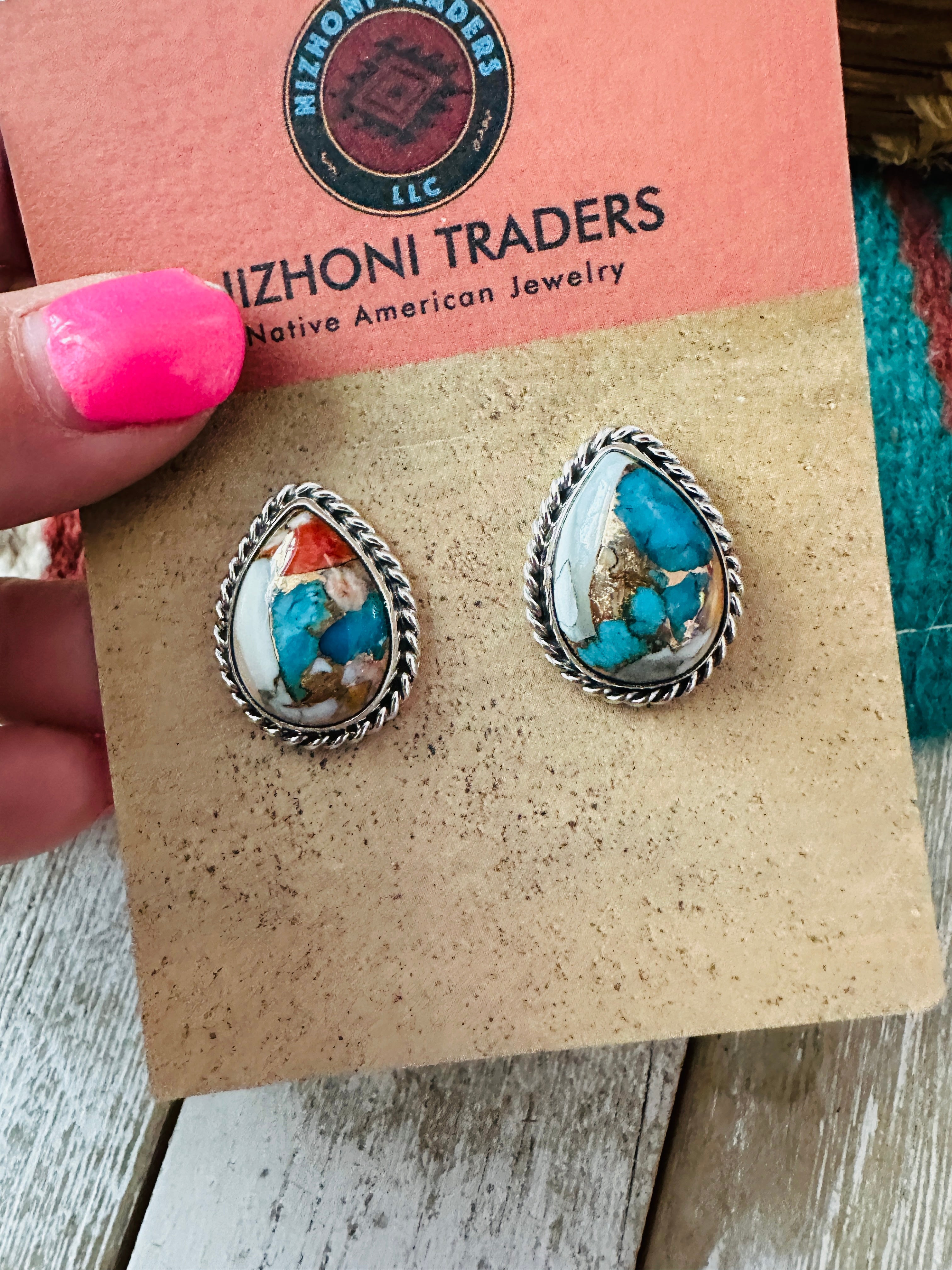 Navajo Sterling Silver & Spice Teardrop Stud Earrings