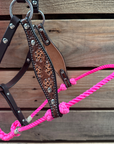 Hot Pink Flower Power Tooled Lariat & Leather Combo Halter
