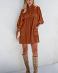 Solid Corduroy 3/4 Sleeve Snap Button Dress