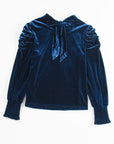 Velvet Mock Neck Puff Sleeve Blouse