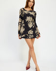 COWL NECK MINI FLARE DRESS WITH OPEN BACK