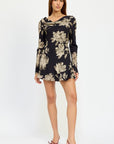 COWL NECK MINI FLARE DRESS WITH OPEN BACK
