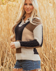 Paige Cable Knit Sleeve Buttons Collared Sweater
