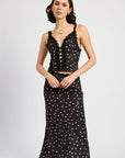 SATIN MIDI SKIRT WITH LACE TRIM