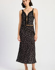 SATIN MIDI SKIRT WITH LACE TRIM